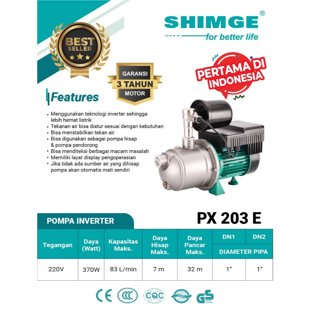 SHIMGE PX 203 E horisontal multistage inverter smart pump pompa air PX203E 203E