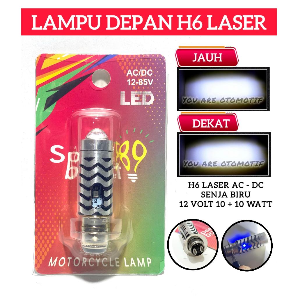 LAMPU UTAMA H6 LASER SENJA BIRU PUTIH KUNING 12 VOLT 10 WATT AC DC MOTOR UNIVESAL / BOHLAM LED H6