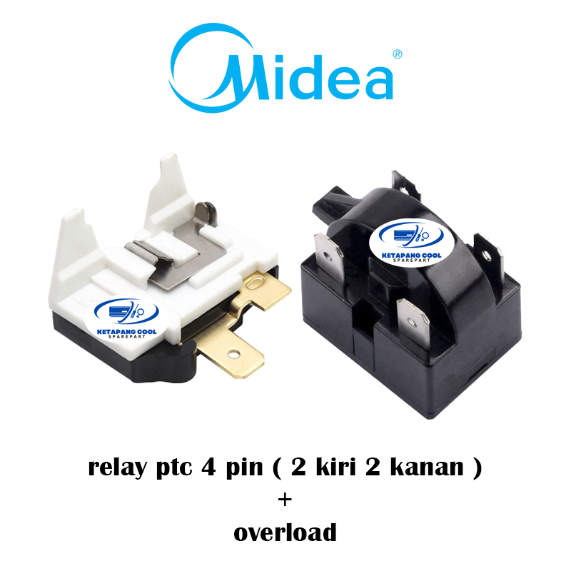 1 SET Relay 4 kaki + Ptc Overload Kulkas 1 pintu / 2 pintu MIDEA