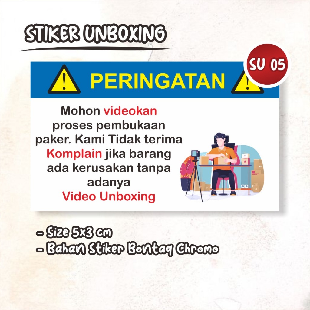 

STIKER LABEL VIDEO UNBOXING READY STOCK - STICKER PERINGATAN BUKA PAKET READY SU 05