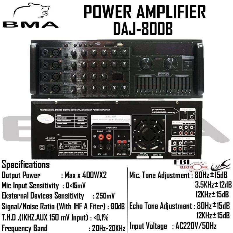POWER AMPLIFIER BMA DAJ-800B / AMPLI KARAOKE BMA DAJ 800