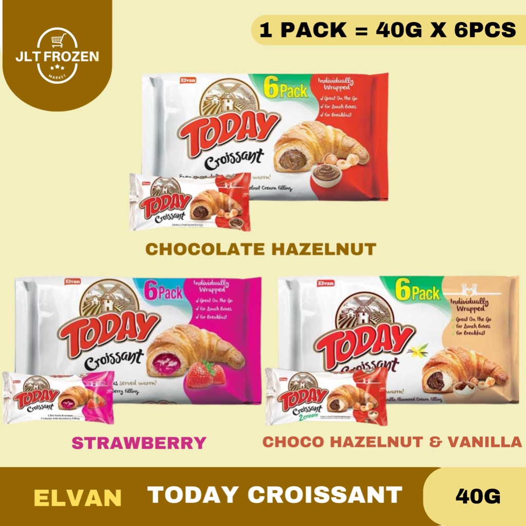 

Elvan Today Croissant Chocolate Hazelnut / Roti Coklat / Roti Hazelnut Cokelat / Choco Hazel & Vanilla / Strawberry / Roti Stroberi Naraya / Roti Impor Turki / 40g x 6 pcs