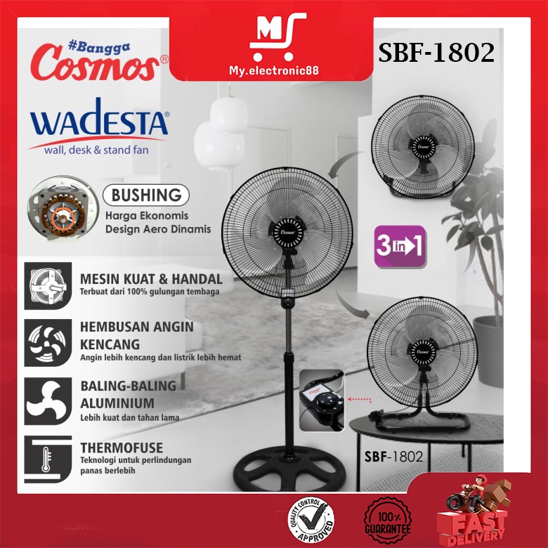 KIPAS ANGIN COSMOS WADESTA ( SBF 1802 ) HITAM 3 IN 1