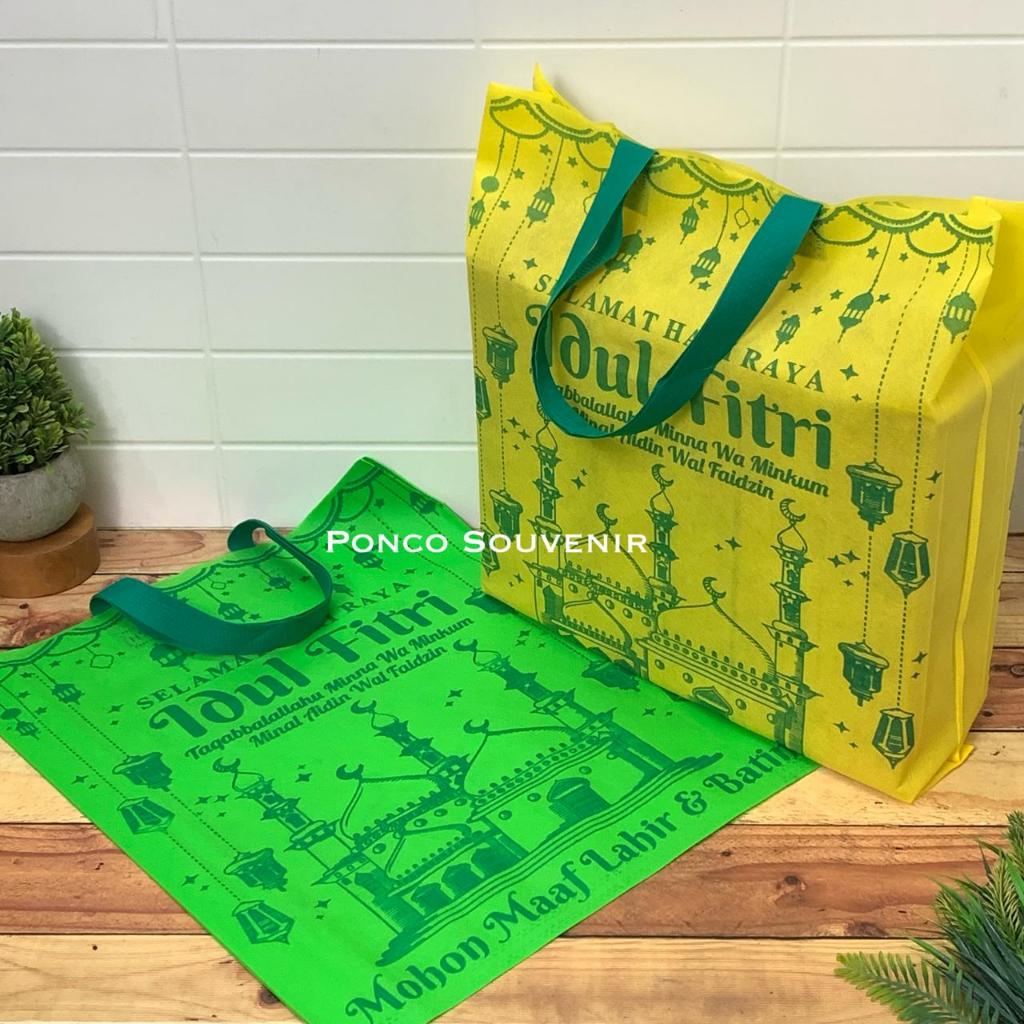 

1 Lusin Tas Spunbond/ Goddie Bag Press Idul Fitri Sablon Dua Sisi 38 x 45 CM