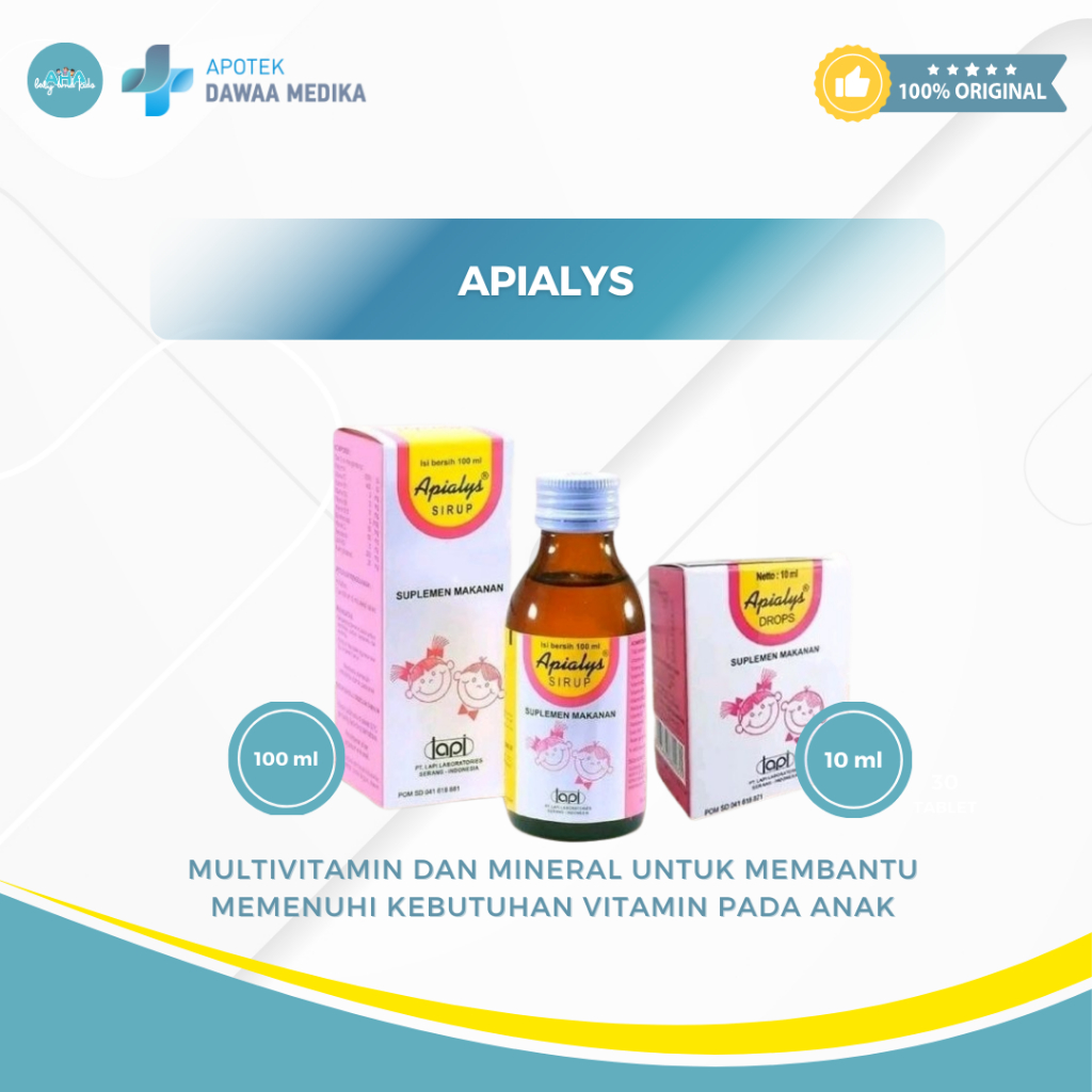 Apialys Suplemen Makanan Drops 10 ml. Apialys sirup 100 ml. Memenuhi kebutuhan vitamin pada anak