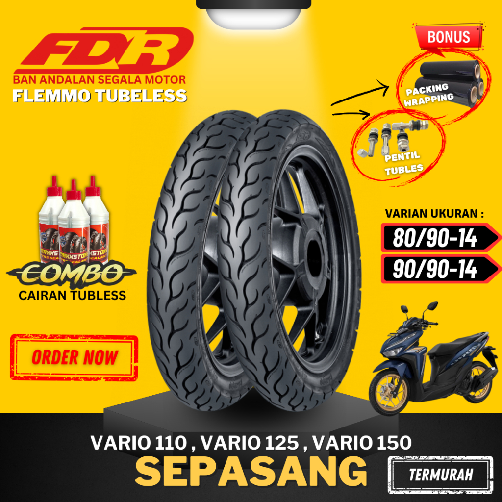 PROMO [SEPASANG TERMURAH] BAN FDR FLEMMO RING 14 / BAN FDR FLEMMO TUBELESS TUBLES RING 14 ( 80/90-14