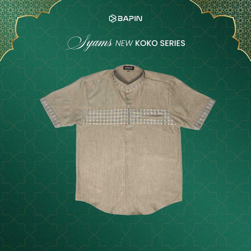 BAPIN Baju Koko Pria Lengan Pendek Syams Mocca - Baju Koko Dewasa Motif