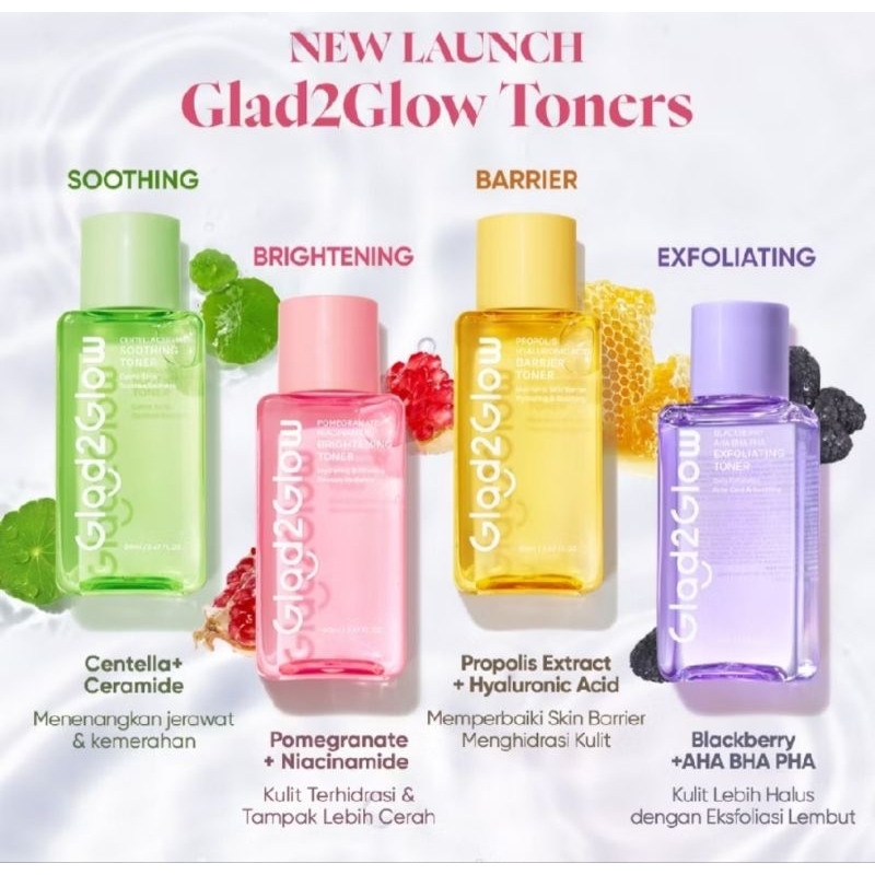 G2g toner 80ml / Glad 2 glow brigtening toner / glad to glow exfoliating toner  / g2g barrier toner 