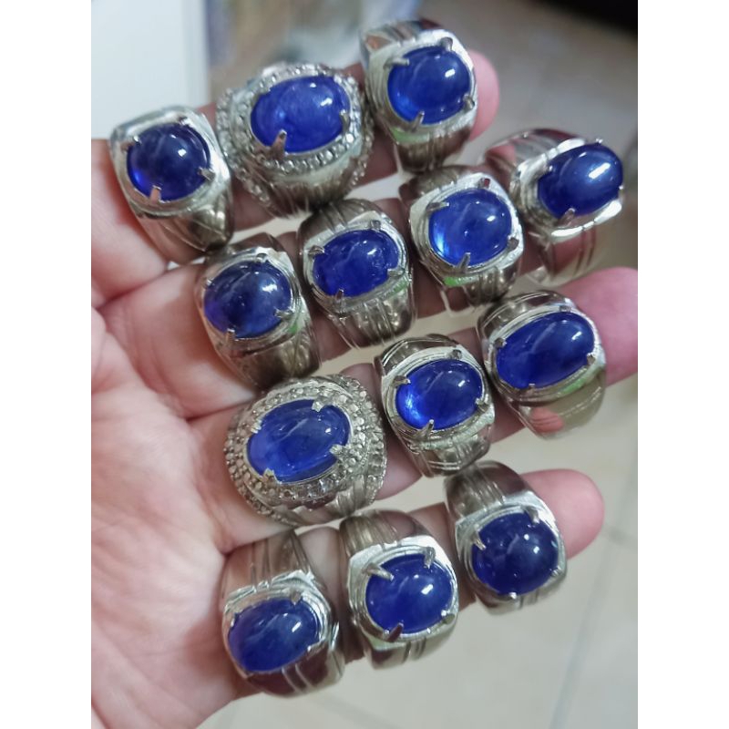 cincin batu permata mulia mata utama blue safir ring alpaka