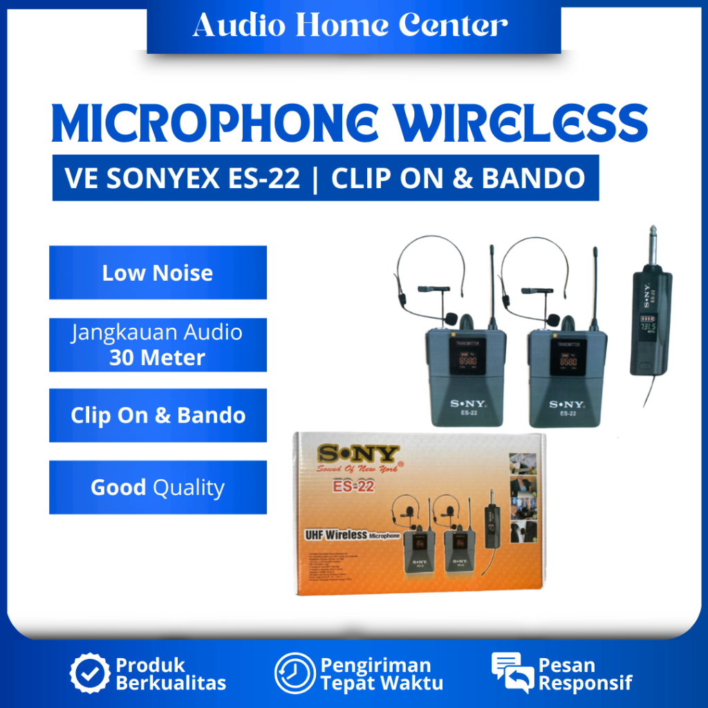 MICROPHONE WIRELESS VE SONYEX ES-22 DOUBLE MIC BANDO/KANCING MIKROFON TANPA KABEL MIC KANCING/BANDO