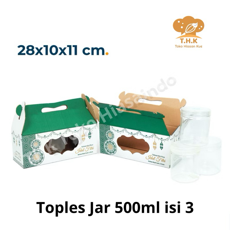 

(1pcs) Box 28x10x11 cm Hampers Lebaran Idul Fitri isi 3 pcs Toples Jar 500ml