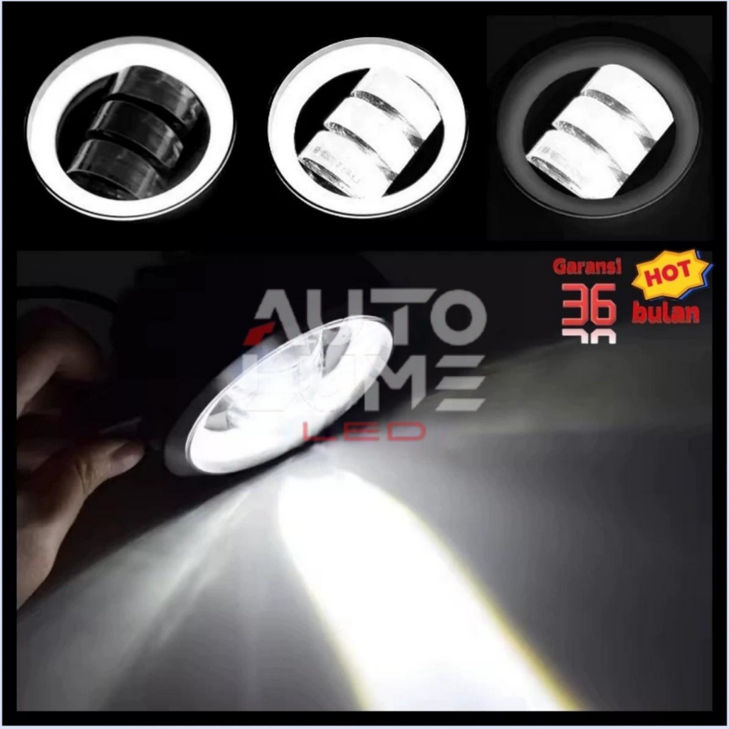 Terbaru AutolumeLampu Tembak Sorot Daymaker Led Motor Mobil 3.5 Inci 30W 3 Mata - Angel Eye 6D,