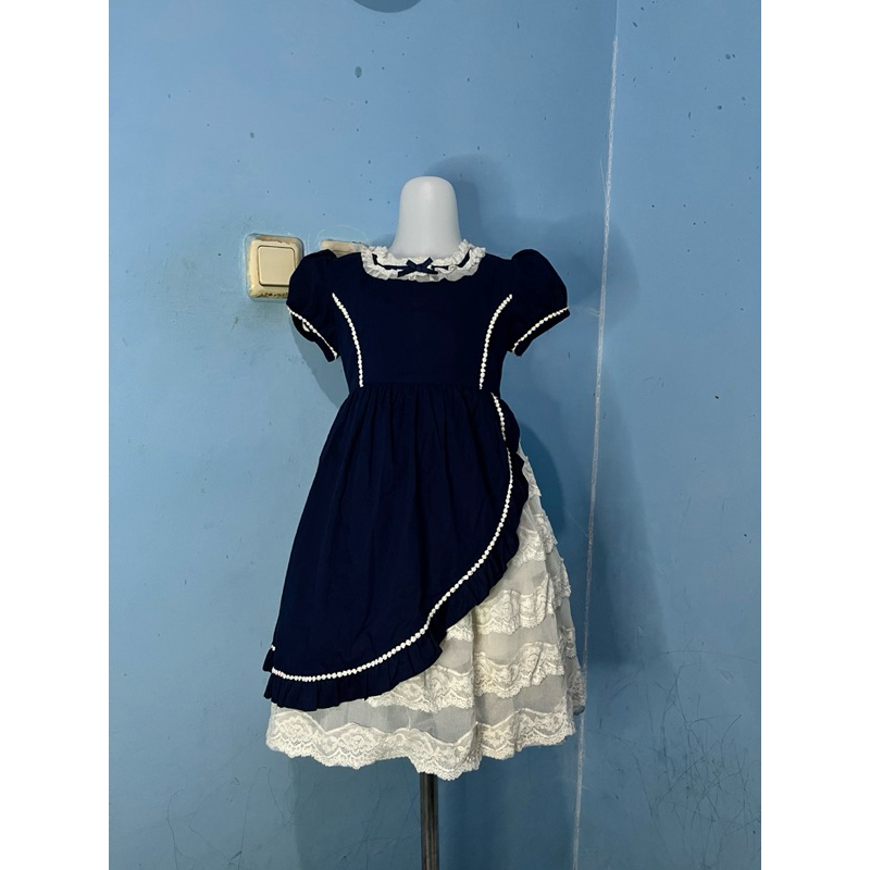 preloved dress noni shirley temple tag 120 4 5 6 tahun like new lebaran navy cantik anak perempuan s