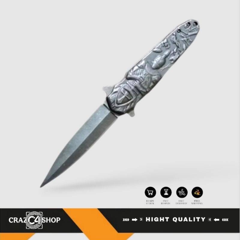 Pisau Lipat Survival Outdoor Spartan Embossed / Pisau Camping /  Survival Kit