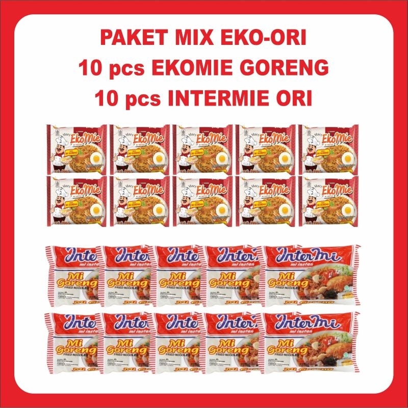 

(GROSIR)20pcs MIX EKOMIE ORI & INTERMIE ORI, 10pcs ekomie goreng & 10pcs intermie goreng mie instan