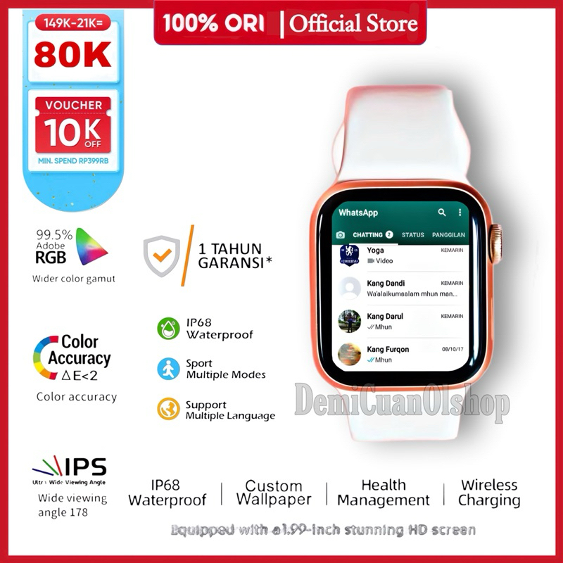 Jam Tangan android Pintar Hp Bisa WA Layar sentuh Anti air Smartwatch Pria Wanita Unisex Original