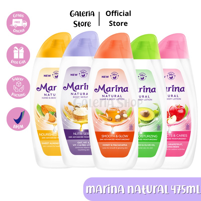 (READY STOK) MARINA NATURAL HAND BODY LOTION 475ML | MARINA NATURAL BODY SERUM NUTRI SERUM 475ML | H