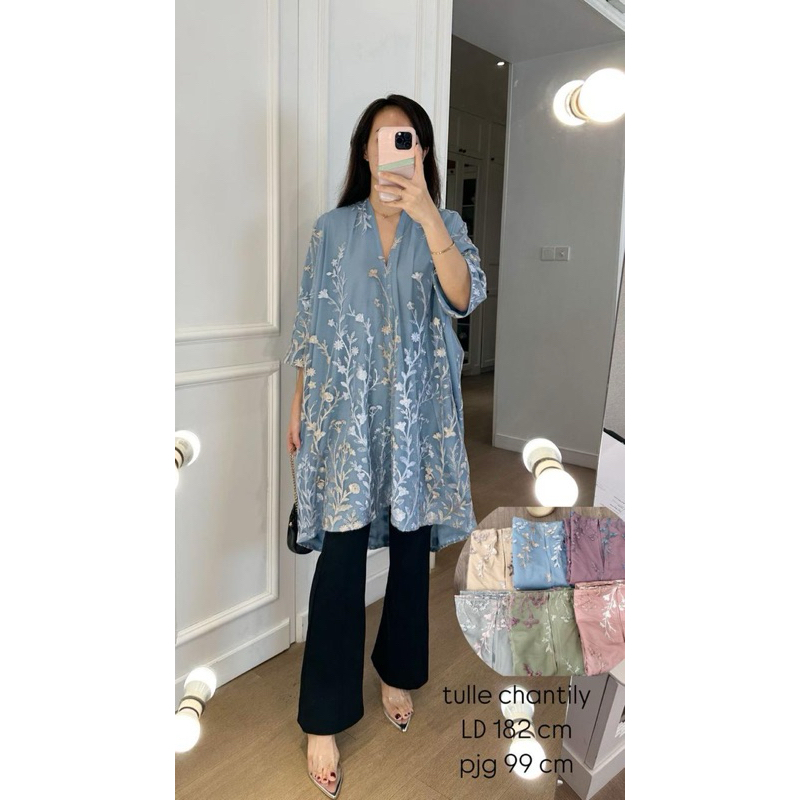 Kaftan Tunik Tile Tulle Cantily Bordir Wanita Jumbo Big Size