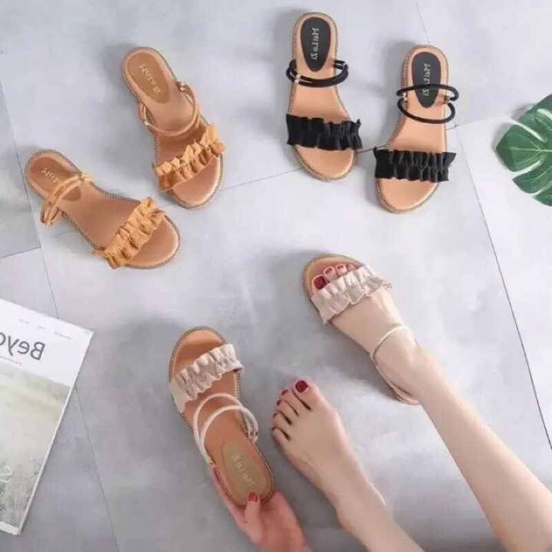 SENDAL KERUT TALI SANDAL TERBARU 2021/SANDAL WANITA TERBARU 2021/SANDAL WANITA