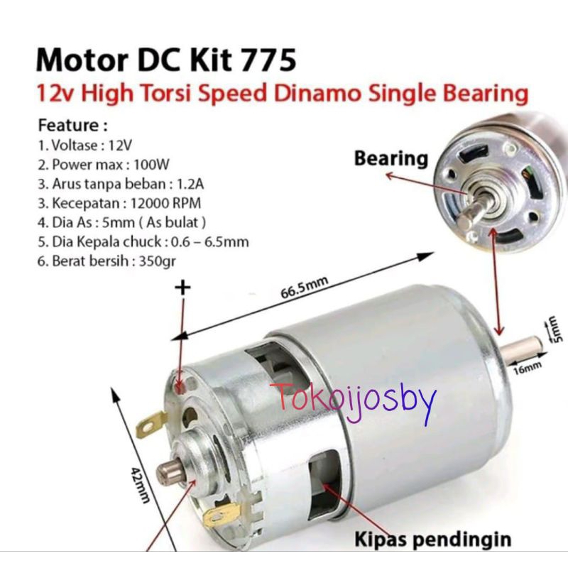 Dinamo775 DC Motor 12V High Speed TorsiBesar