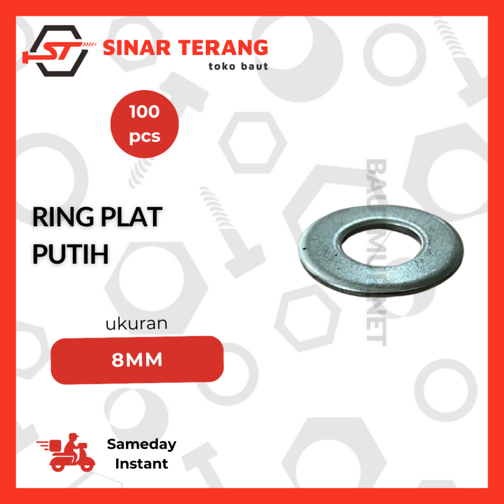 (100pcs) Ring Plat besi 8mm Putih - Washer Plat 8 mm