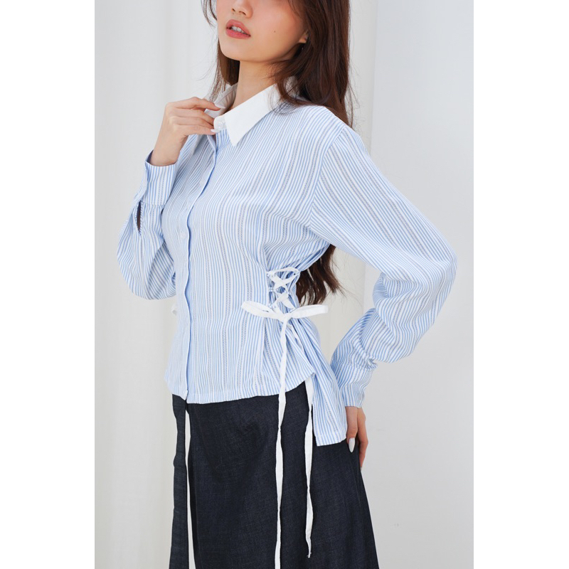 Noa shirt - Kemeja motif garis pita adjustable fit Baju Lebaran Raya Eleven Eleven