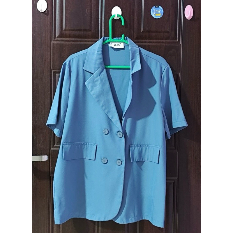 Blazer Korea Blue Lengan Pendek