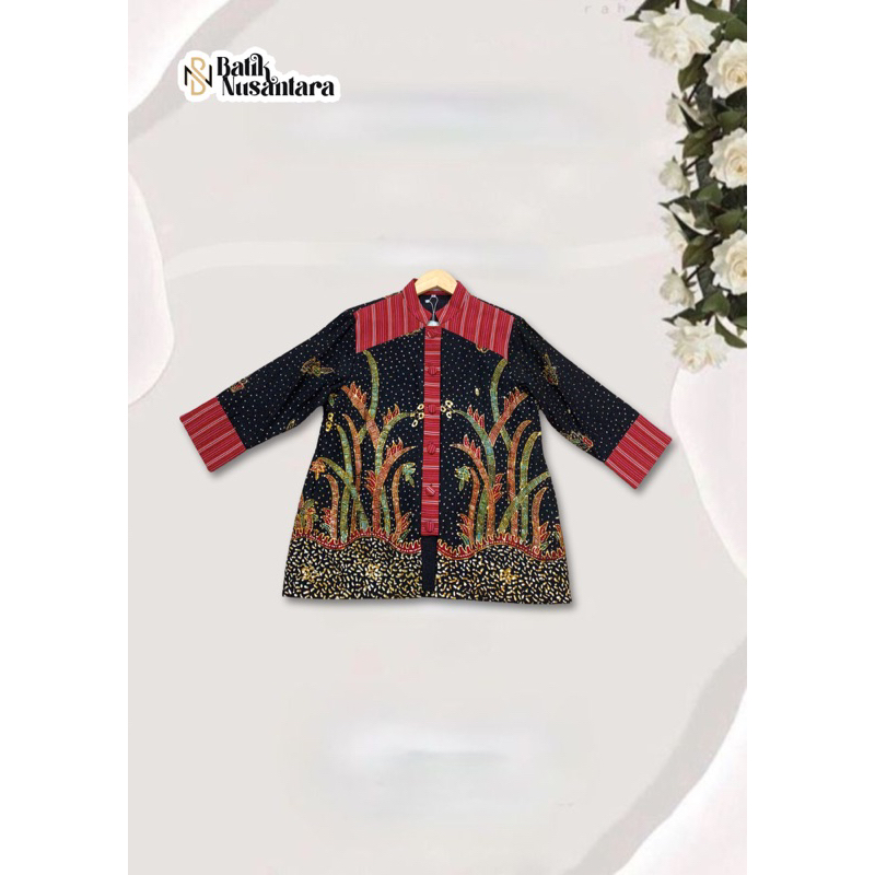 Atasan Wanita Batik Tulis Motif Madura Kombinasi Lurik