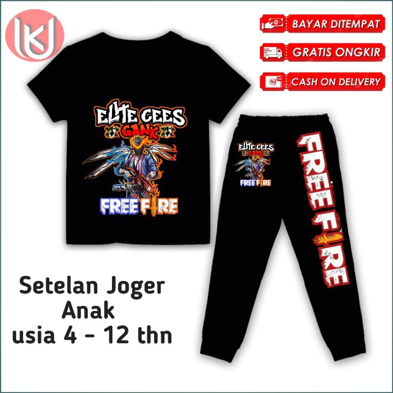 Bisa COD Kaos anak Setelan Joger Free Fire elite chees Gank baju anak gratis tambah nama