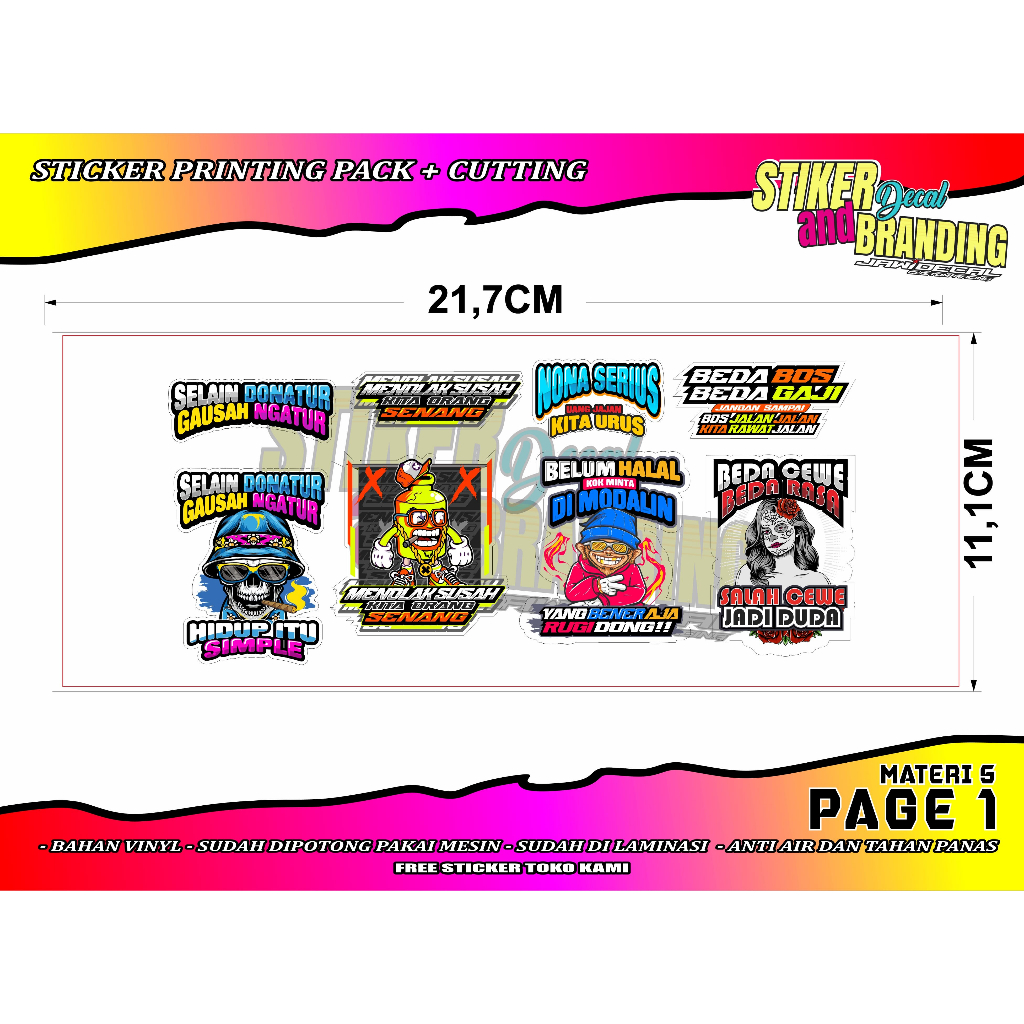 

sticker pack versi 5 , print cut laminasi anti gores anti pudar
