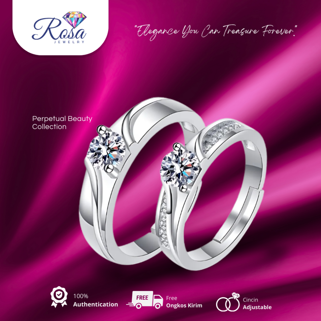 [080A] Cincin couple simpel cewek dan pria ukuran adjustable cincin serut permata kecil