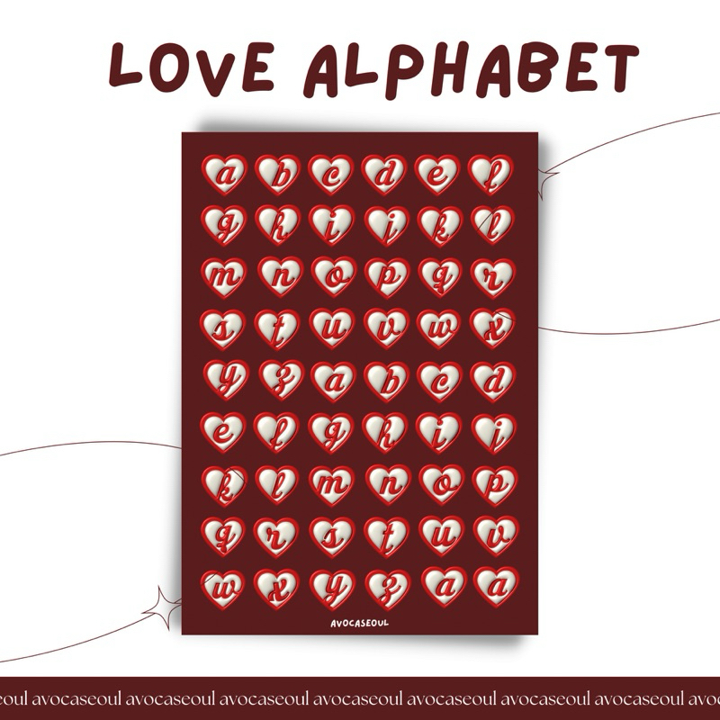 

sticker sheet heart alphabet aesthetic ins korea untuk dekorasi scrapbook, deco pola, journaling, phonecase, headphone, stiker lucu