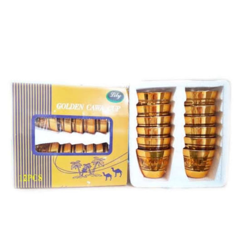 Gelas Cucing SELUSIN/12 PCS size 30 Milli - Cangkir Kaca Emas Kecil Mug Arab Air Zamzam