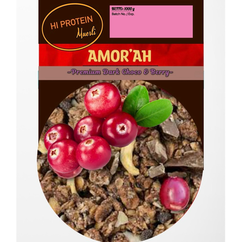 

NEW High Protein Muesli Organic TERLENGKAP TERJANGKAU Premium Chocolate Berry 1kg / 500gr by AMORAH / AMOR’AH