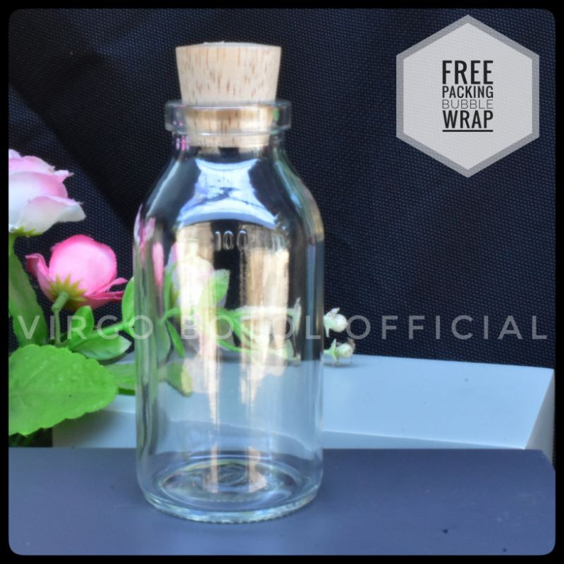Botol Kaca 100ml Tutup Kayu - Botol Kaca Bumbu Rempah / Hampers / Hiasan Souvenir