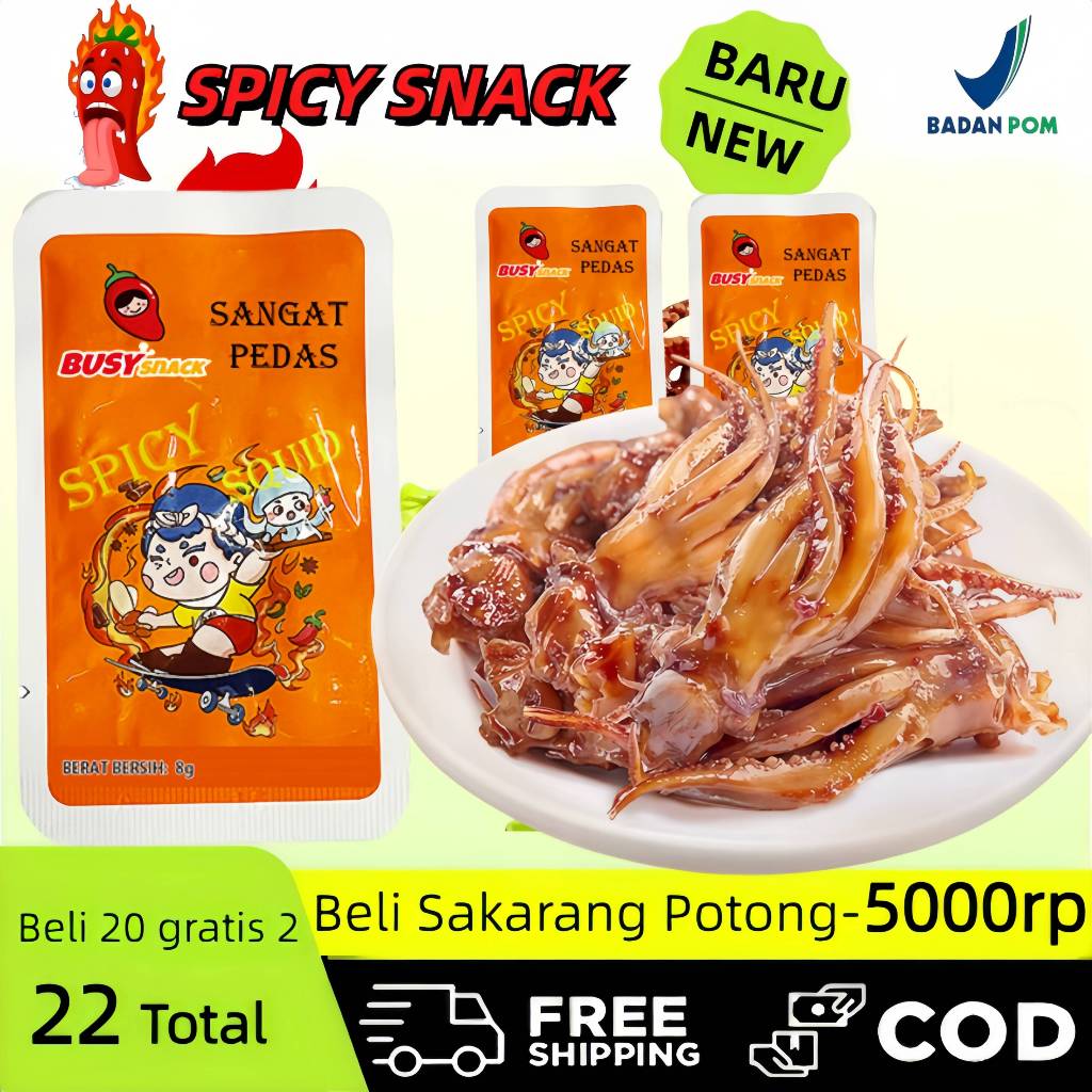 

8g BBQ Spicy Squid,Snack Cumi Kecil Pedas Rasa Barbeku 22 Bungkus 8g per Bungkus Tanpa Pengawet Promo