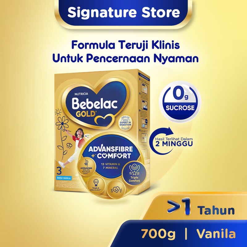 

Bebelac Gold 3 Vanila/Madu 700 gr – Formula Teruji Klinis untuk Pencernaan Nyaman​