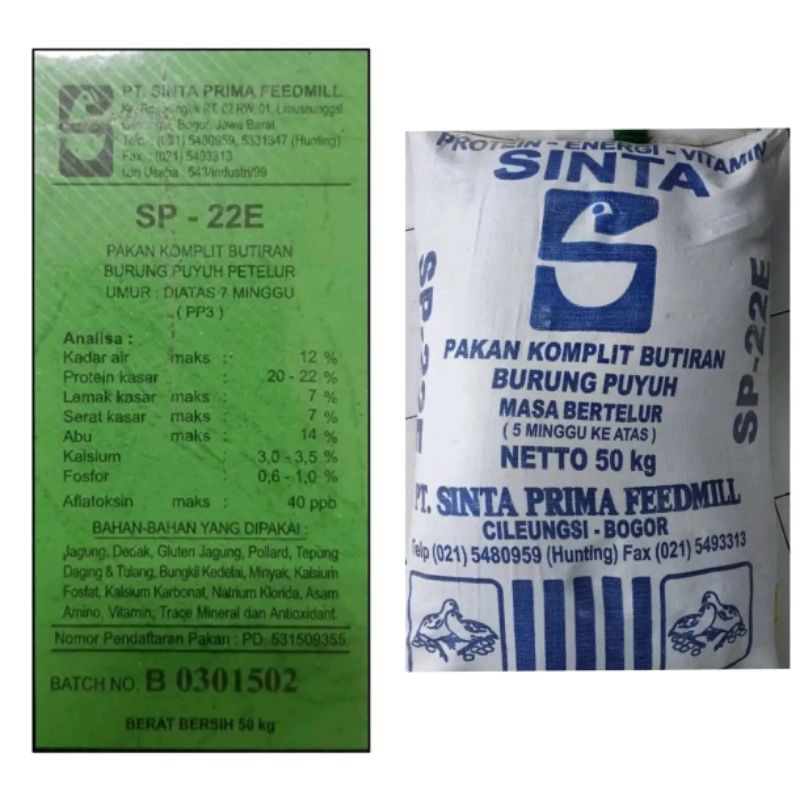 Sinta sp-22e Pur pakan jadi butiran puyuh masa petelur 1kg