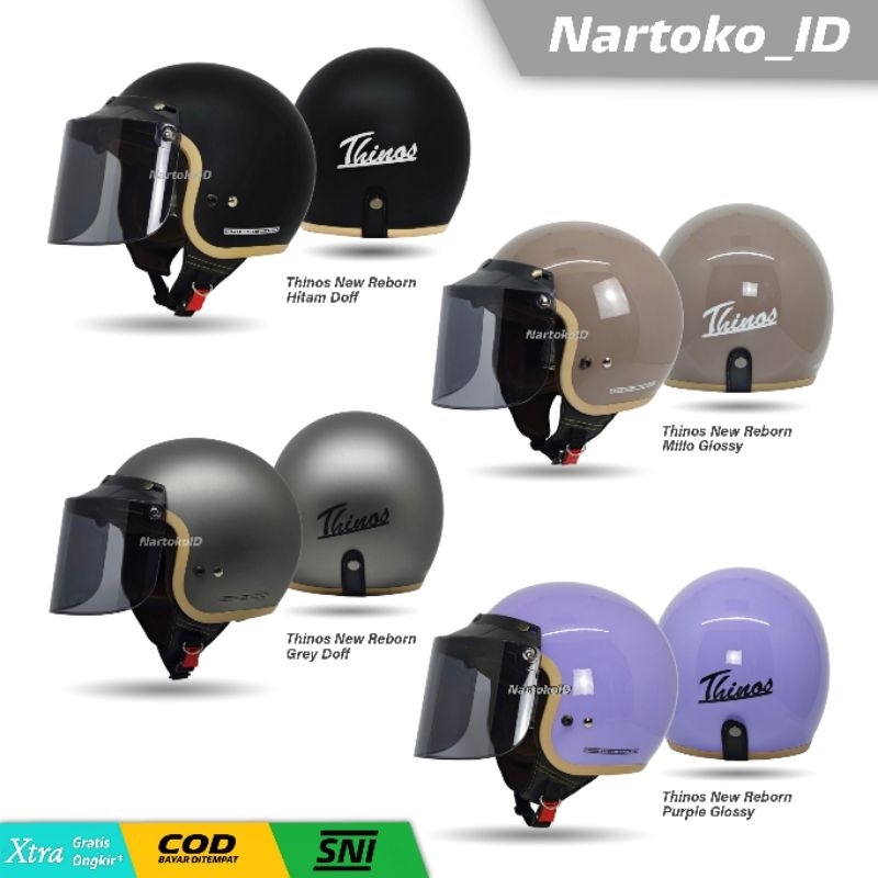 Helm Bogo Dewasa Polos Busa Coklat Premium Helm Thinos New Reborn List Coklat Full Leher SNI
