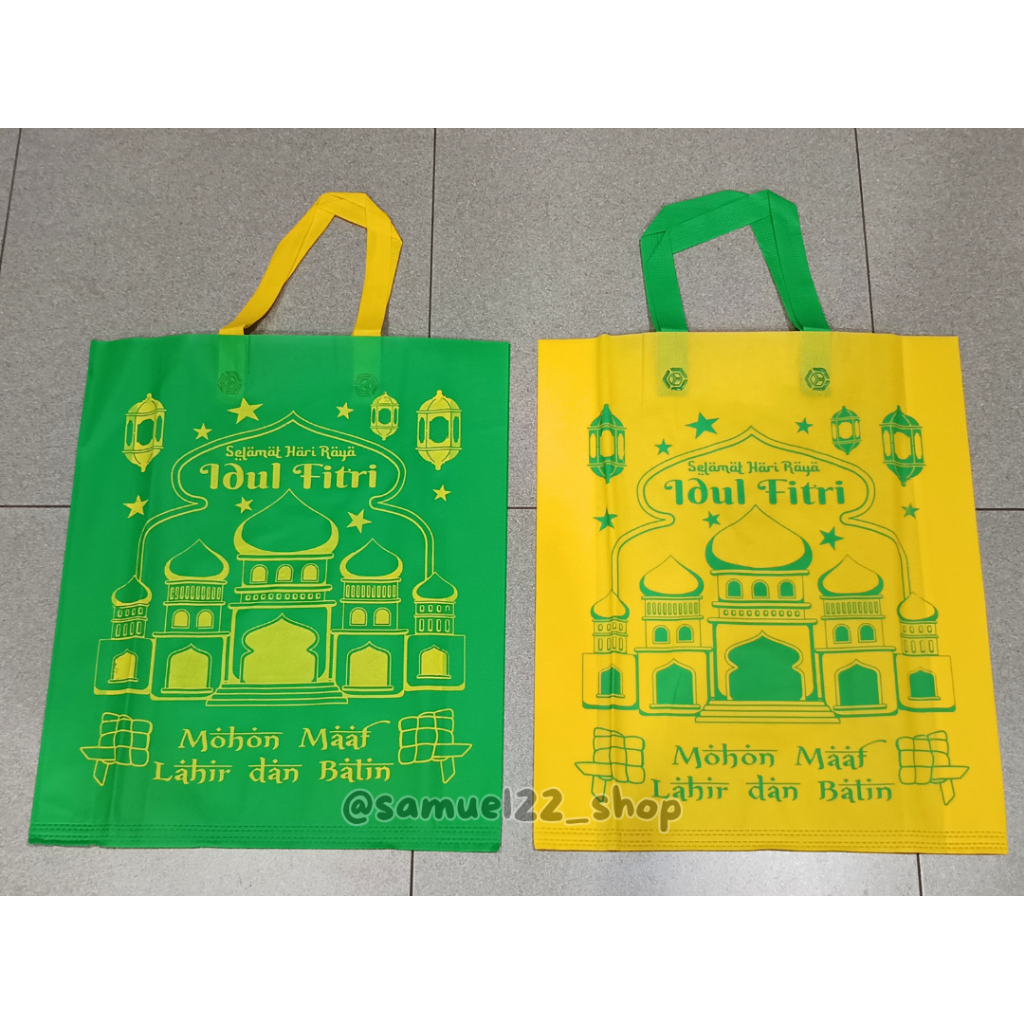 

Tas Kain Spunbond Lebaran Idul Fitri Besar Size L 45 x 38 x 10 cm Isi 12 Pcs