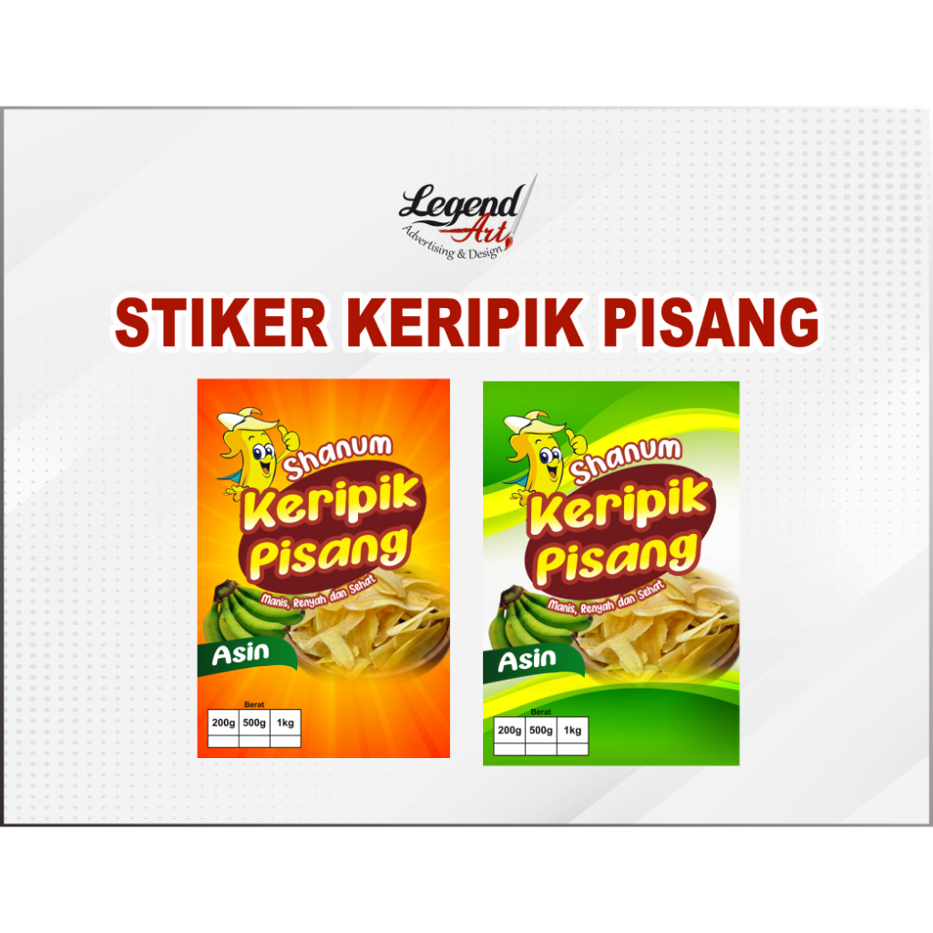 Print Stiker  Label Kemasan Makanan Keripik Pisang Custom Free Desain