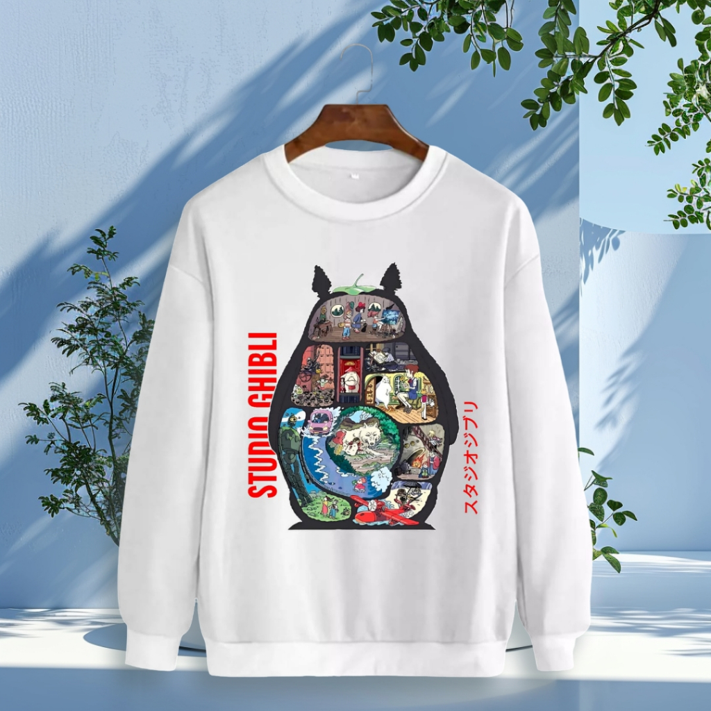 STUDIO GHIBLI Crewneck Putih Disto Unisex Basic