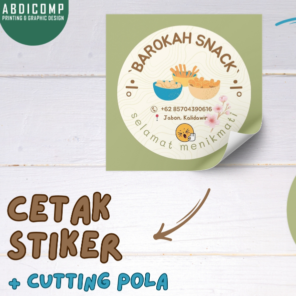 

Cetak Stiker Custom Cutting Label Produk Makanan / Minuman Sticker tinggal pasang kisscut