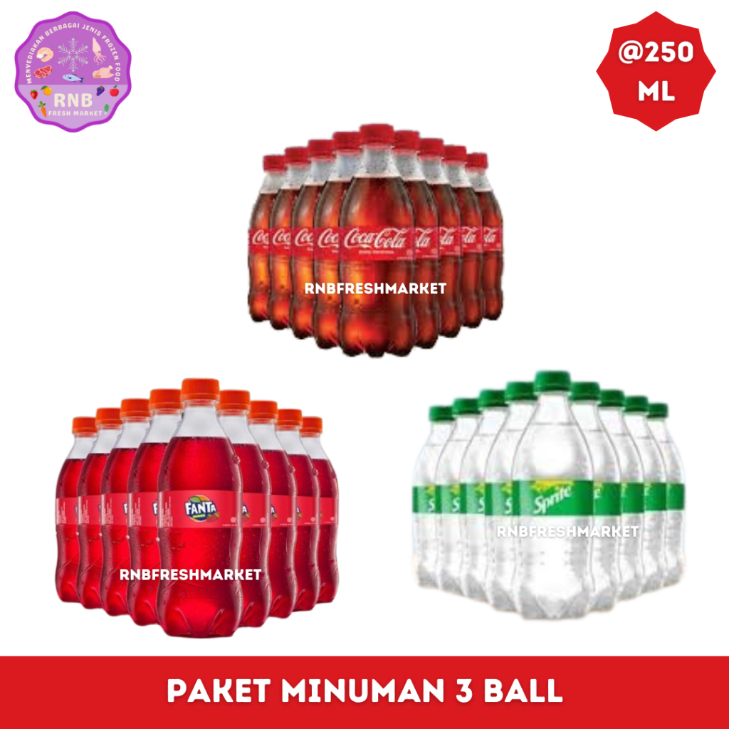 

Paket Minuman 3 Ball Fanta, Coca Cola, Sprite Netto @250 Gram
