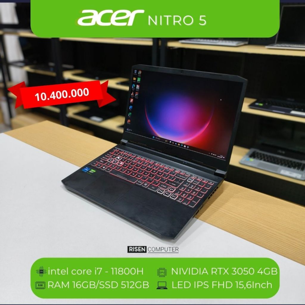 Laptop Acer Nitro 5 Intel Core i7-11800H RAM 16GB NVME 512GB FHD 15.6 120Hz NVIDIA Geforce RTX 3050 
