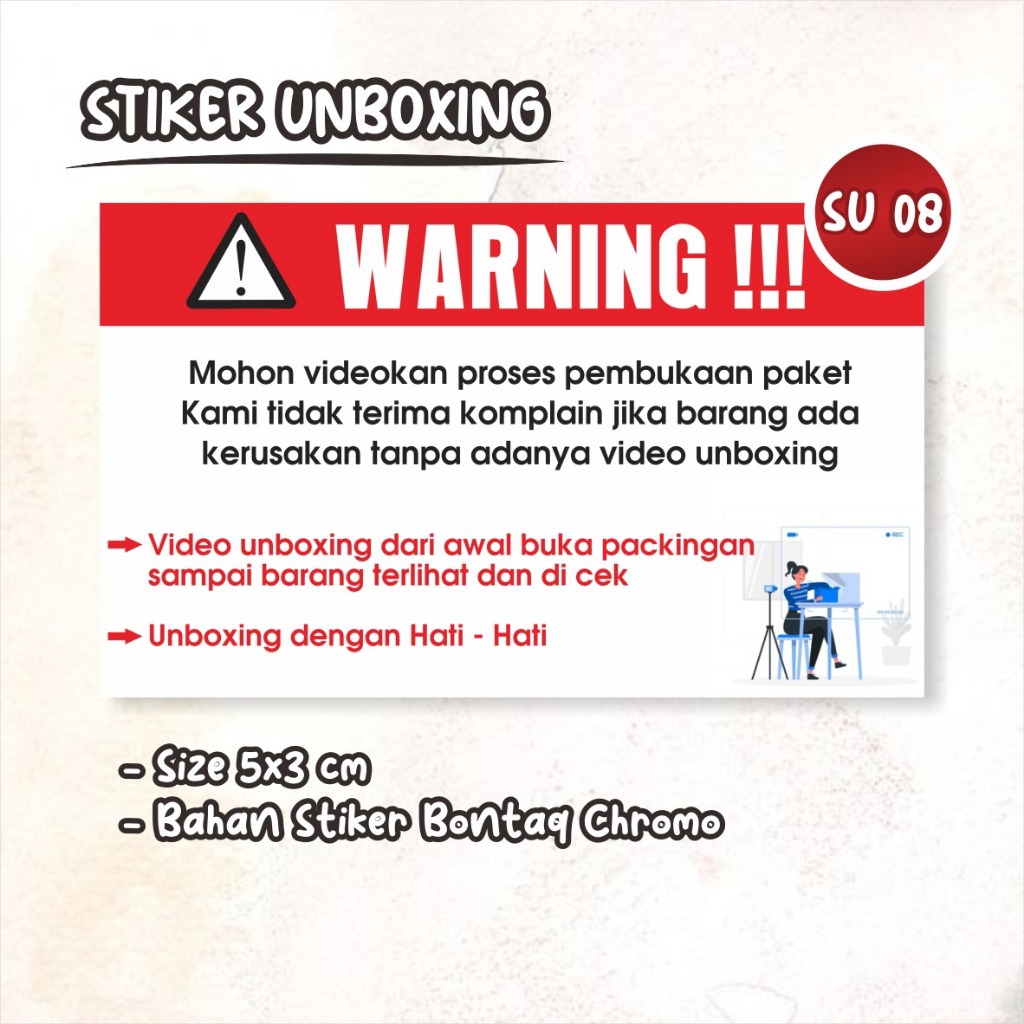 

STIKER LABEL VIDEO UNBOXING READY STOCK - STICKER PERINGATAN BUKA PAKET READY SU 08