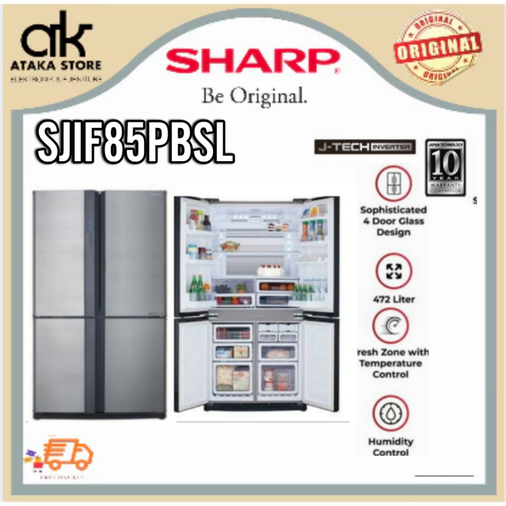 KULKAS SHARP 4 PINTU SJIF85PBSL SIDE BY SIDE SHARP INVERTER