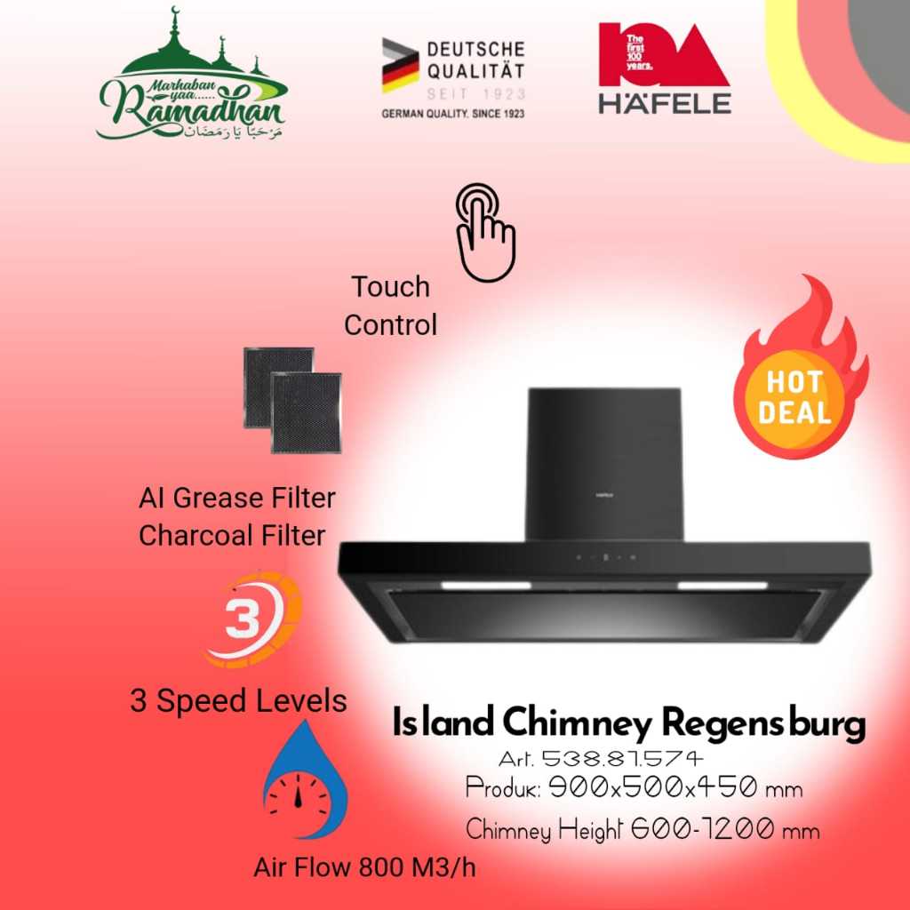 Hafele Cooker Hood Island Chimney Regensburg series T-Shape Hood Penghisap udara