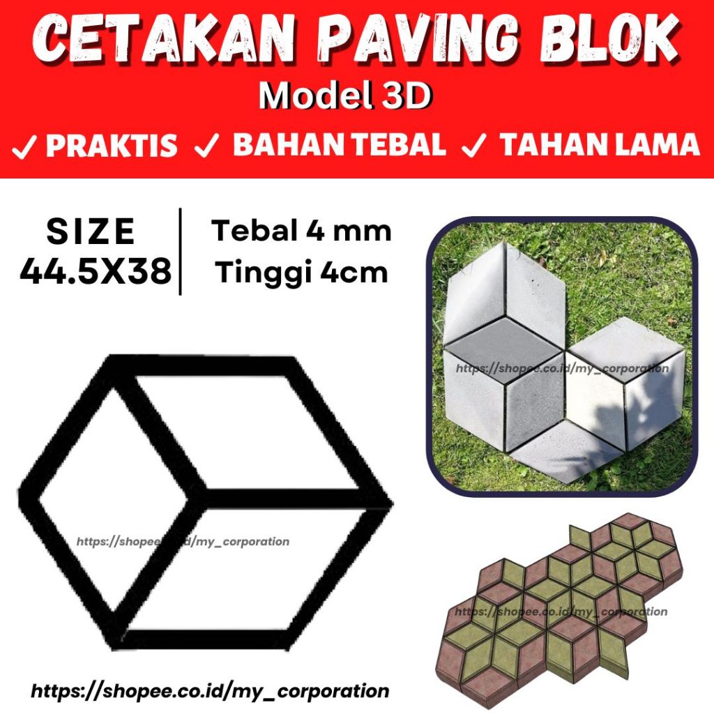Termurah Cetakan Paving Block DIY Paving Blok Mudah Praktis Cetakan Jalan Teras - 3D