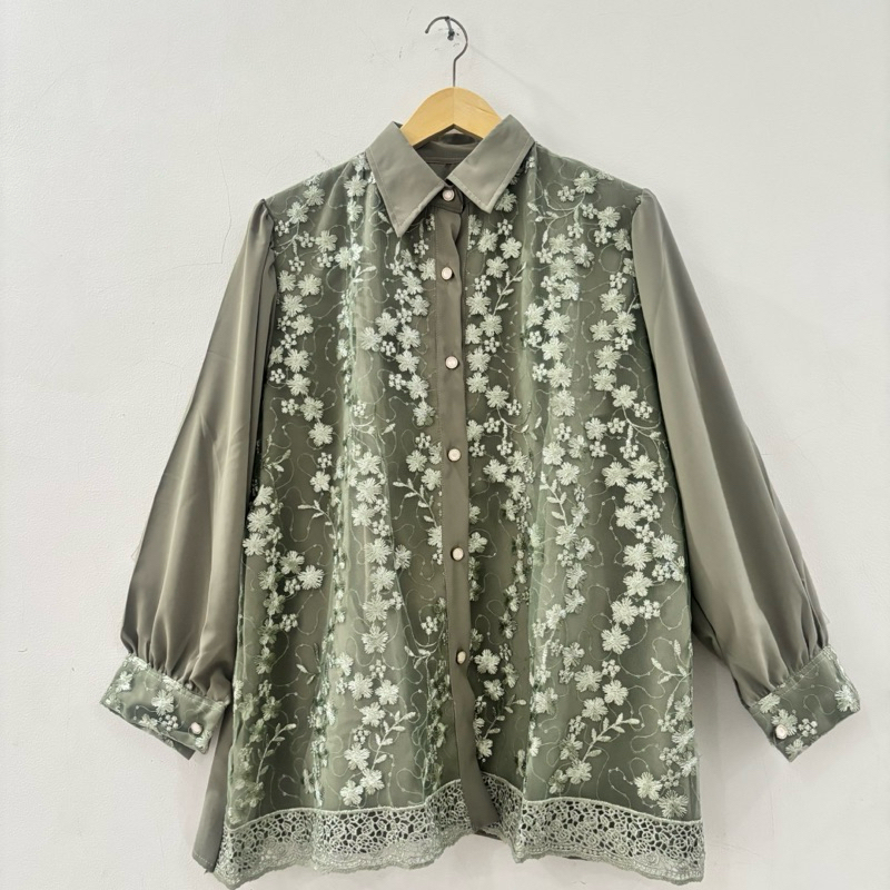 [SALE READY STOCK] Atasan royal blink brokat Blouse Kemeja Wanita Lengan Panjang Rample Atasan Slim 